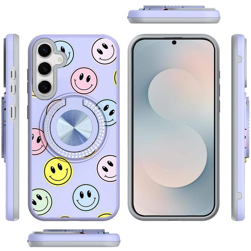 For Samsung Galaxy S26 Pattern Design Hybrid with Invisible Ring Stand & Magnetic Back, Shockproof Protective Grip Case Cover