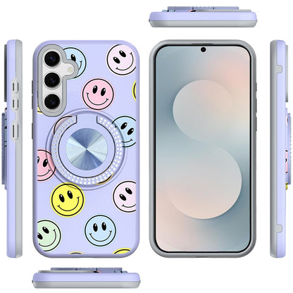 For Samsung Galaxy S26 Pattern Design Hybrid with Invisible Ring Stand & Magnetic Back, Shockproof Protective Grip Case Cover