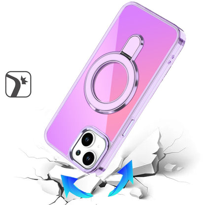 For Apple iPhone 14 /13 Chrome Hybrid with Rotating Magnetic Circle Ring Stand, Slim Shockproof Hybrid Case Cover