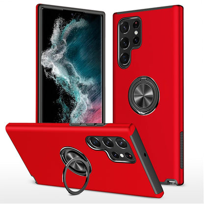 For Samsung Galaxy S23 Hybrid 360 Degree Rotatable Metal Invisible Ring Stand Holder Slim Fit Magnetic Car Mount Shockproof Case Cover Red