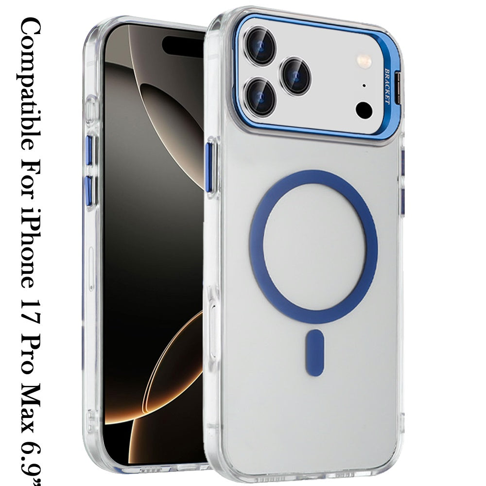 Phone Case for Apple iPhone 17 Pro Max (6.9") Clear Metallic Camera Stand Magnetic Hybrid TPU Shockproof Grip Camera Protection Kickstand Durable Armor Cover