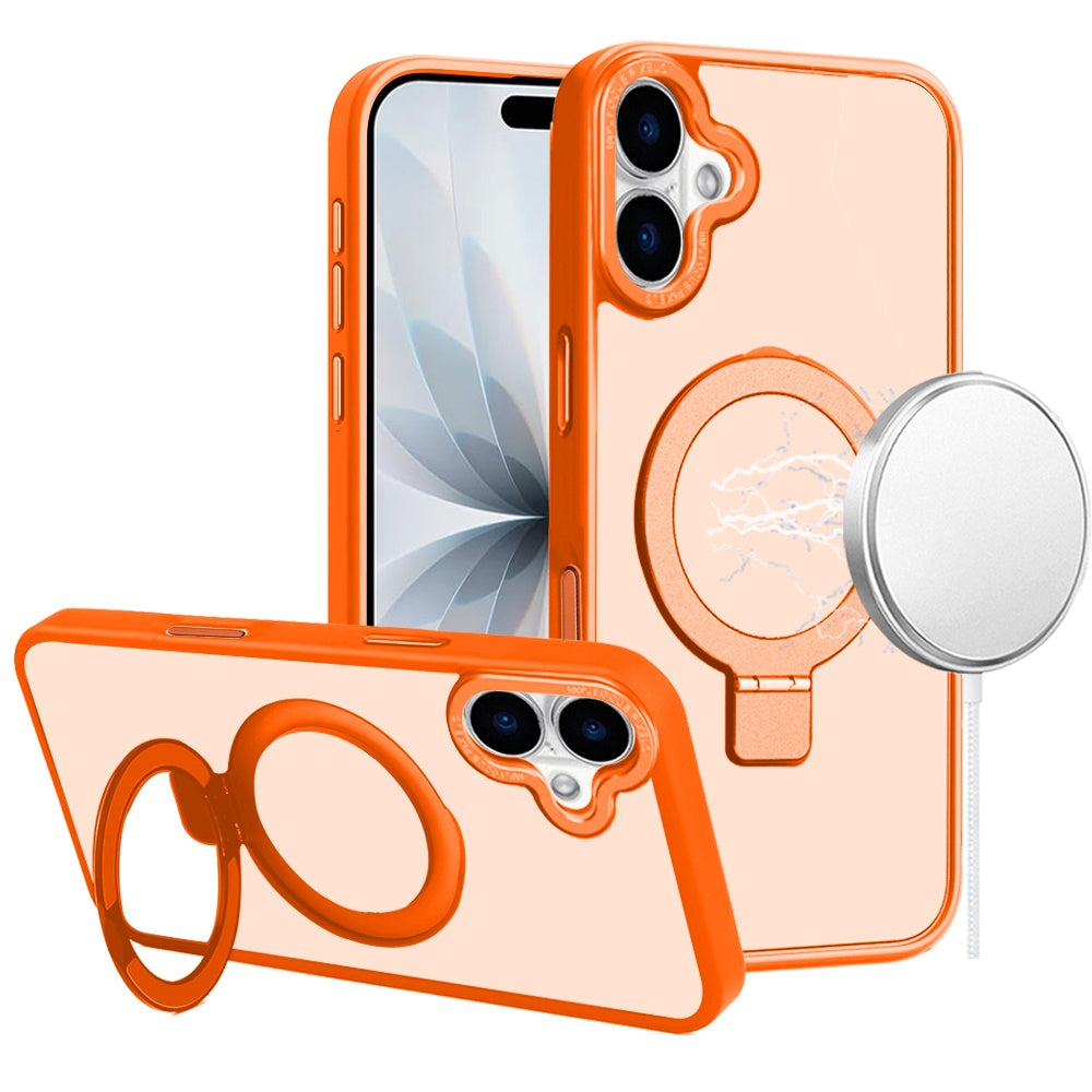 For Apple iPhone 17 (6.3") Magnetic Metal Matte Built-in Compatible with MagSafe Kickstand Hybrid Shock Armor TPU Case Cover Cosmic Orange