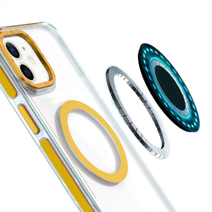 For Apple iPhone 16 Plus (6.7") Transparent back with Colorful Frame Strong Magnetic Circle [Compatible with Magsafe] Shockproof Case Cover Clear Yellow