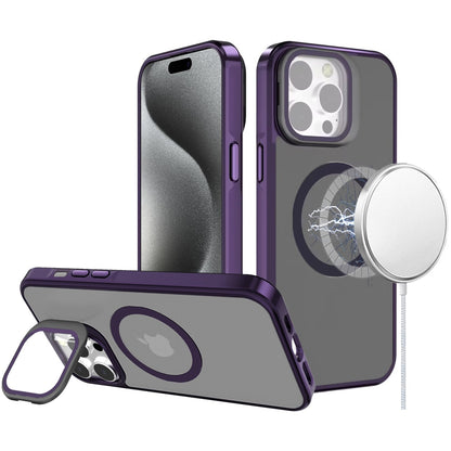 For Apple iPhone 16 Pro (6.3") Tough HQ Hybrid Case with Aluminum Frame Camera Stand, Compatible with MagSafe, Translucent Matte Shockproof Case Cover