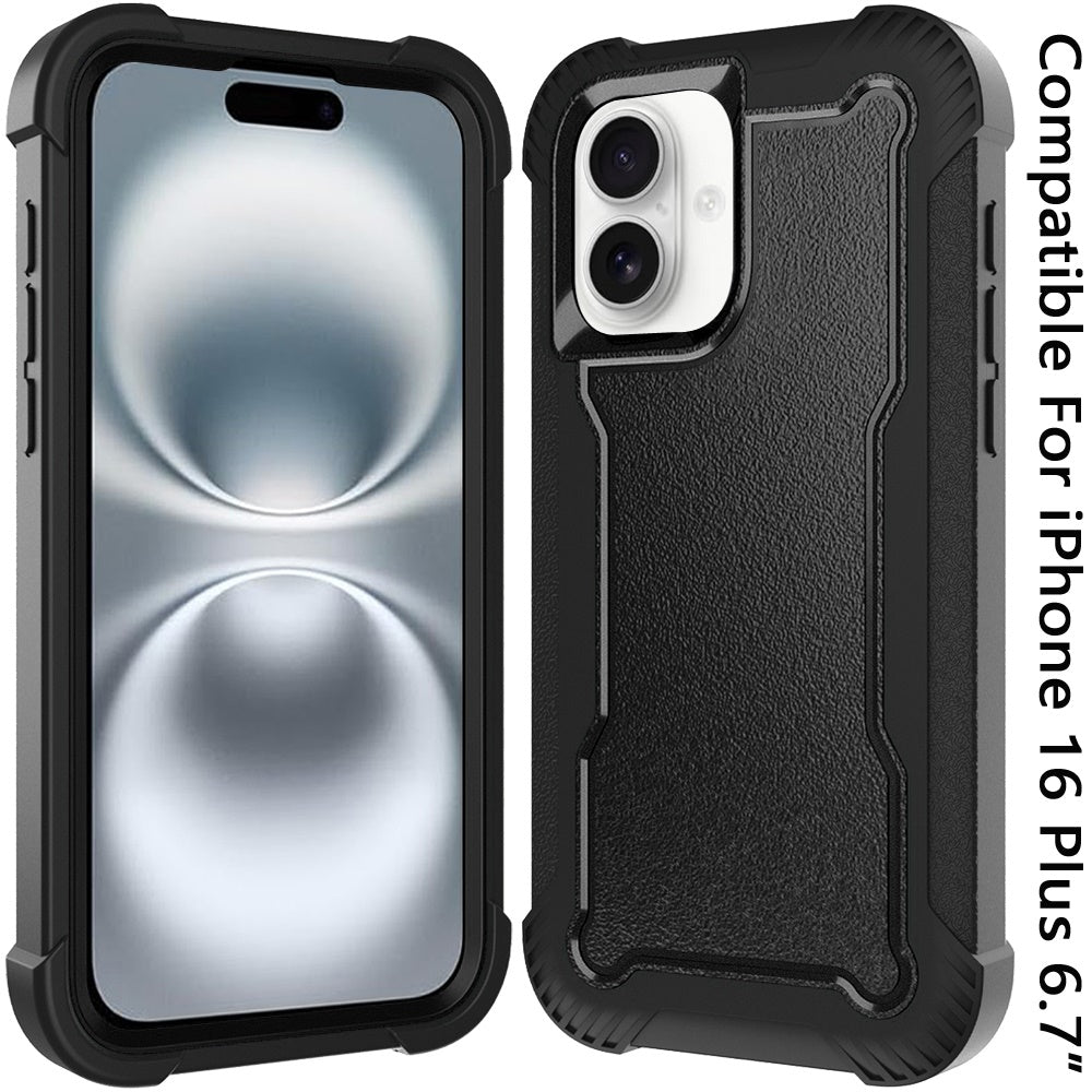 For Apple iPhone 16 Plus Tough Hybrid Case - Shockproof 3-in-1 Armor Full-Body Protection PC + TPU Rubber Bumper Frame Case Cover