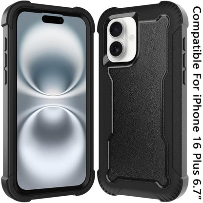 For Apple iPhone 16 Plus Tough Hybrid Case - Shockproof 3-in-1 Armor Full-Body Protection PC + TPU Rubber Bumper Frame Case Cover