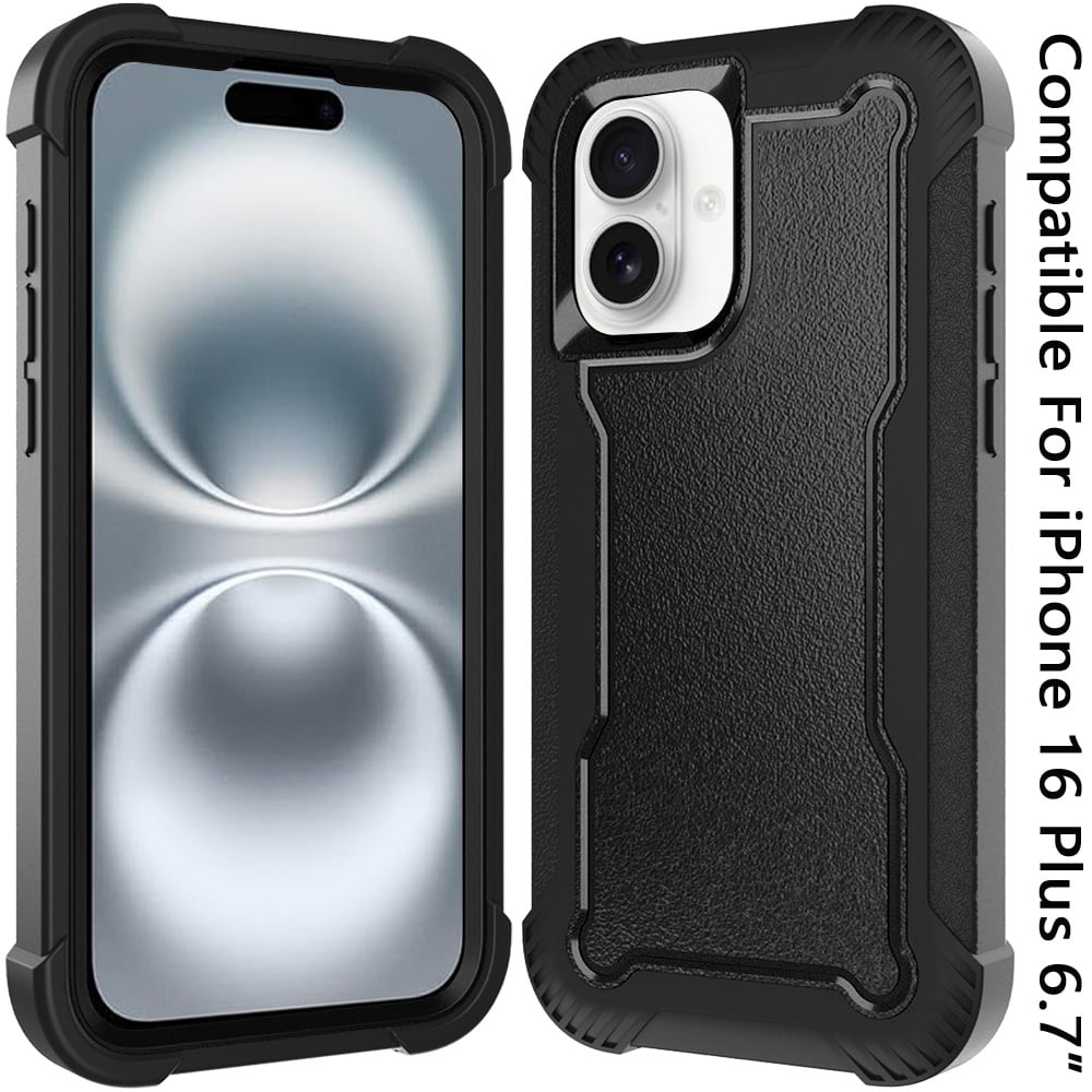 For Apple iPhone 16 Plus Tough Hybrid Case - Shockproof 3-in-1 Armor Full-Body Protection PC + TPU Rubber Bumper Frame Case Cover