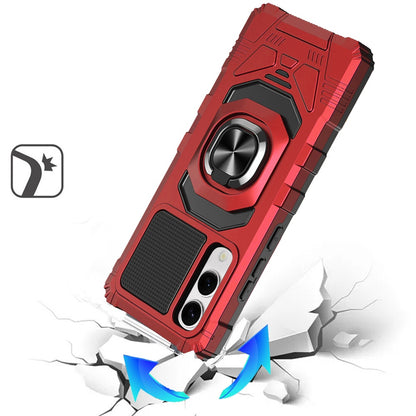 For Samsung Galaxy S25 EDGE Hybrid Dual Layer with 360° Rotate Magnetic Ring Stand Holder Kickstand TPU Rugged PC Shockproof Case Cover Red