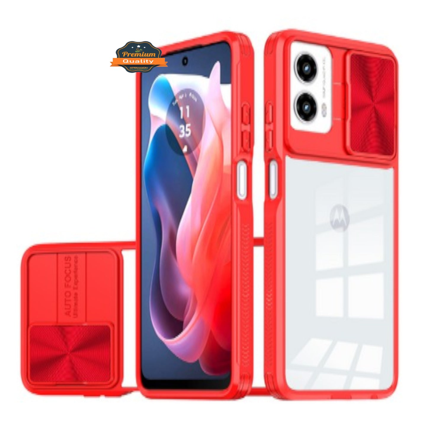 For Motorola Moto G 5G 2025 Hybrid Slim Case with Slide Camera Protector, Shockproof TPU Clear Back & Color Frame Bumper Case Cover