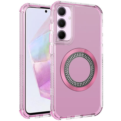 For Samsung Galaxy A36 Magnetic Circle Compatible with Magsafe, Hybrid Chrome 3in1 Transparent Shockproof TPU Bumper Case Cover