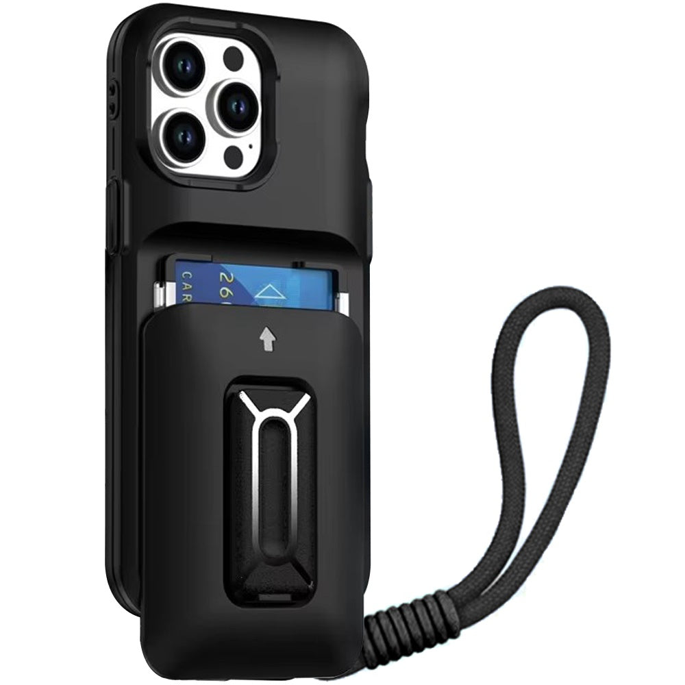 For Apple iPhone 15 Pro Max Wallet Case with 2- Credit Card Holder, Wrist Strap & Kickstand Hybrid Shockproof TPU Case Cover