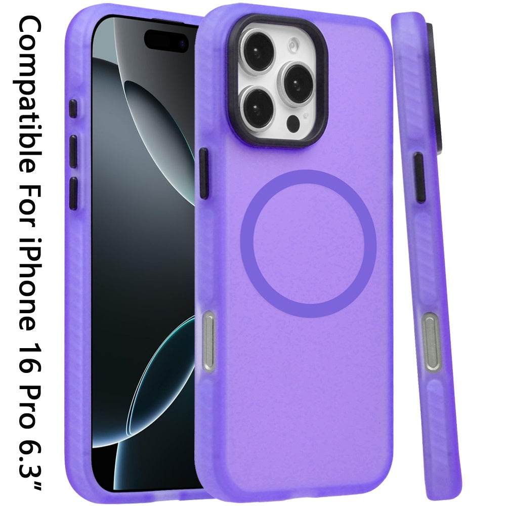 For Apple iPhone 16 Pro (6.3") Matte Skin Hybrid TPU with Magnetic Circle MagSafe Compatible, Military Grade Shockproof Slim Fit Case Cover