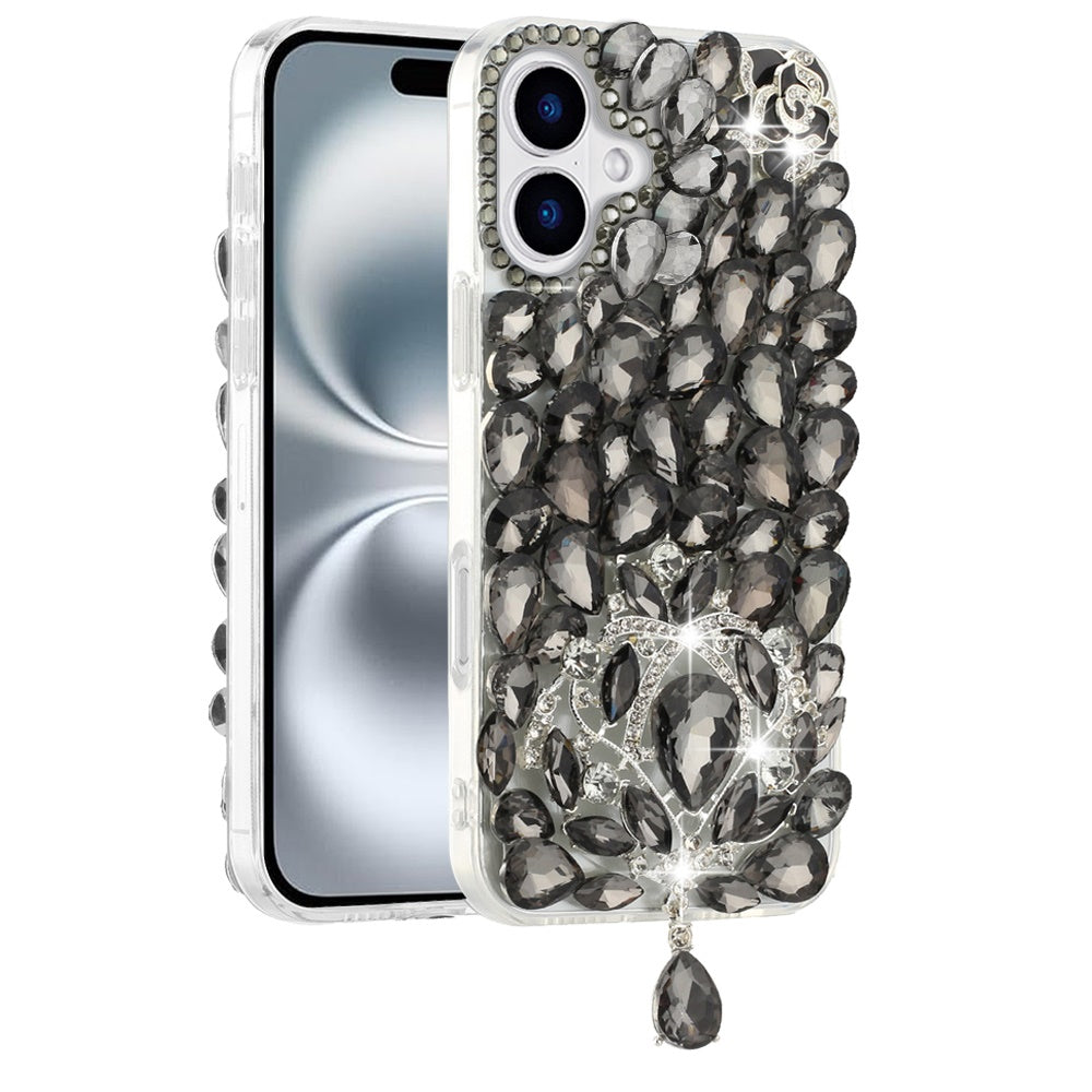 For Apple iPhone 16 (6.1") Bling Crystal 3D Full Diamonds Jewelry Luxury Sparkle Rhinestone Glitter Hybrid Protective Case Cover