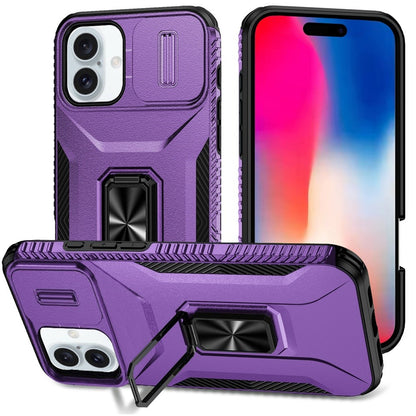 For Apple iPhone 16 Pro (6.3") Camera Cover Phone Case with Magnetic Rotation Ring Stand [Military Grade] Hybrid Hard Shockproof Case Cover