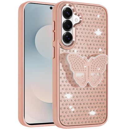 For Samsung Galaxy S26 Butterfly Moveable Grip 3D Pop Stand Full Diamond Bling Sparkling TPU Fashion Hybrid Case Cover