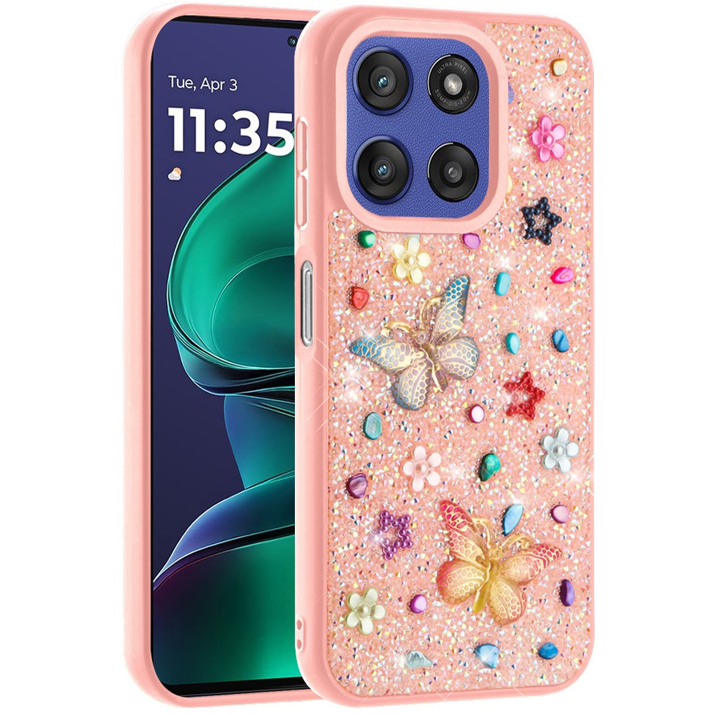 For Motorola Moto G Stylus 5G 2025 Diamond Butterfly 3D Glitter Bling Design, Slim Hybrid Sparkle Protective Cover TPU for Women Girls Case Cover