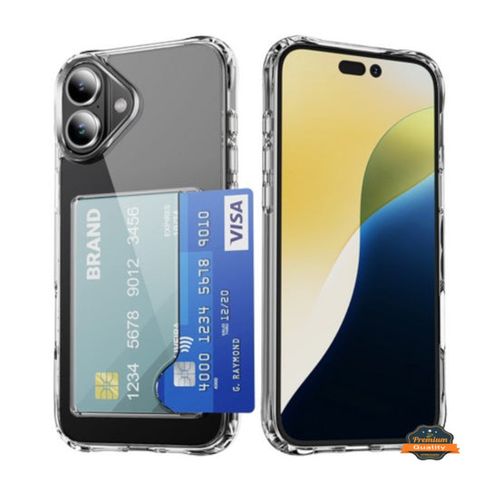 For Apple iPhone 17 Acrylic TPU Clear Case Hold 2 Credit Card Slots, Slim Protective Wallet Cover Silicone Hybrid Case Cover Clear