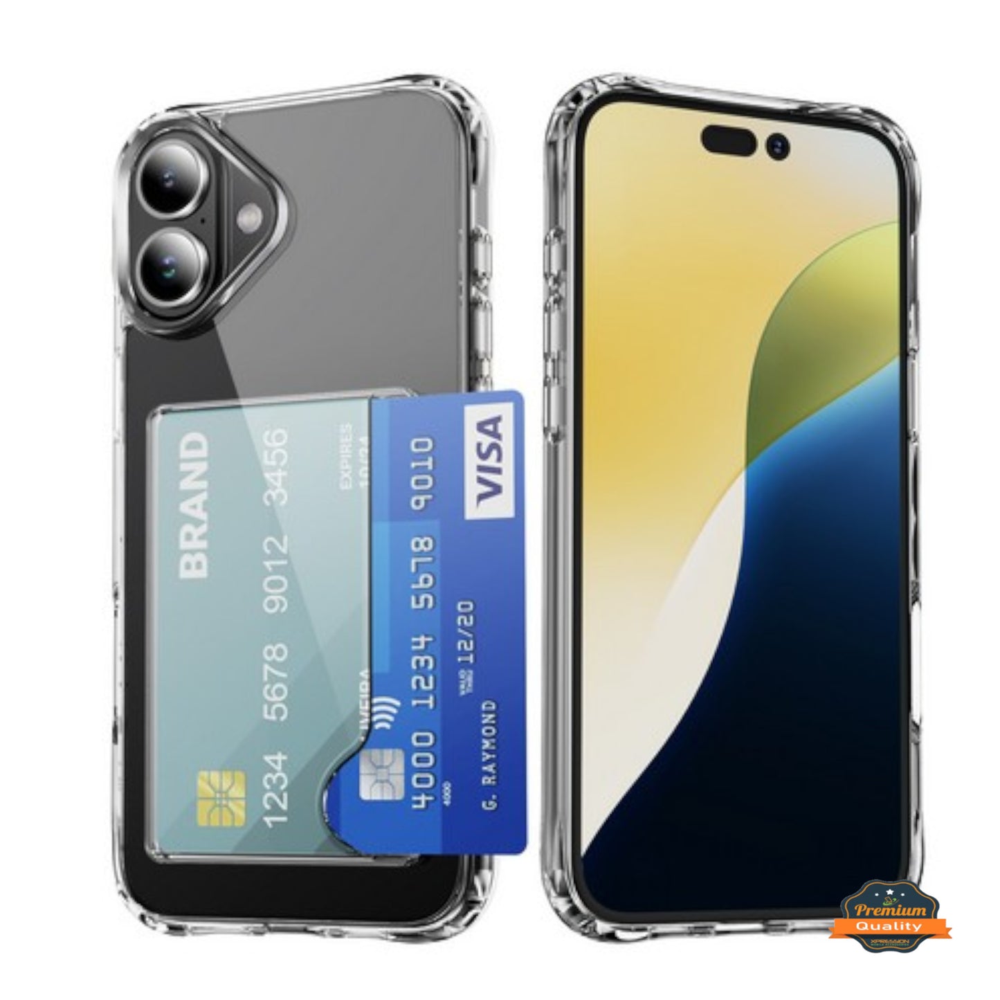 For Apple iPhone 17 Pro Max Acrylic TPU Clear Case Hold 2 Credit Card Slots, Slim Protective Wallet Cover Silicone Hybrid Case Cover Clear