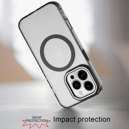 For iPhone 16 Pro Max (6.9") Transparent Back Hybrid Case - Magnetic Circle, Color Frame, Metal Buttons, MagSafe Compatible Protector