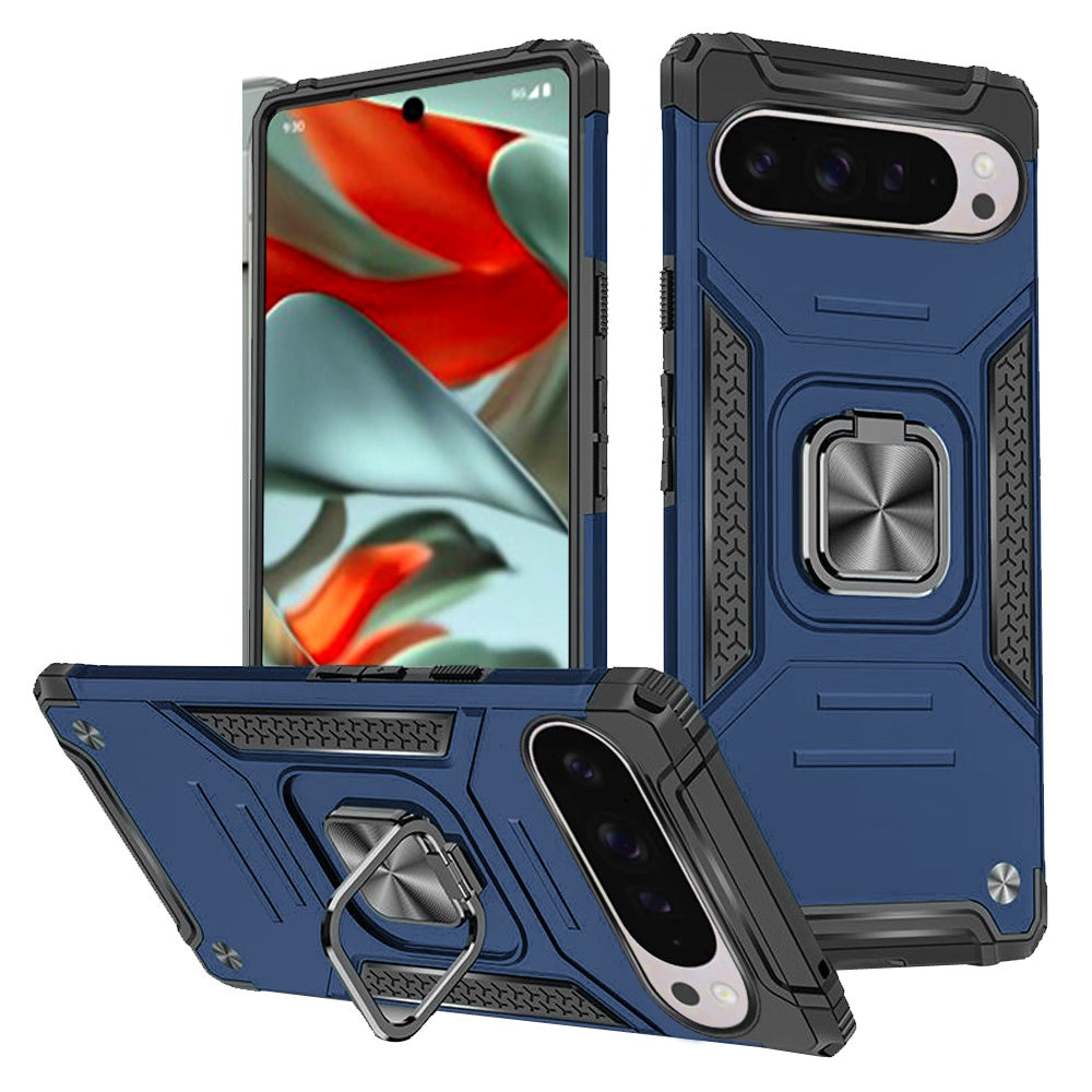 For Google Pixel 9 Pro XL (6.8") Armor Hybrid with Ring Holder Kickstand Shockproof Heavy-Duty Durable Rugged Dual Layer Case Cover
