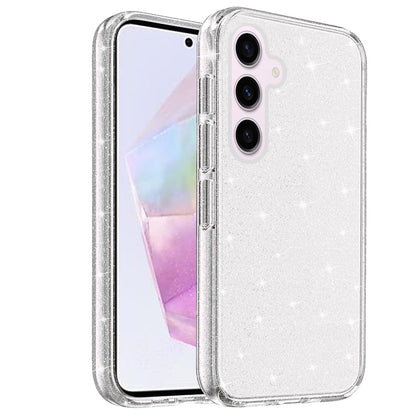 For Samsung Galaxy A36 Transparent Glitter Shiny Sparkle Bling TPU Rubber Hard Back Hybrid Frame Shockproof Case Cover Clear
