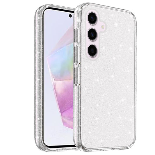 For Samsung Galaxy A36 Transparent Glitter Shiny Sparkle Bling TPU Rubber Hard Back Hybrid Frame Shockproof Case Cover Clear