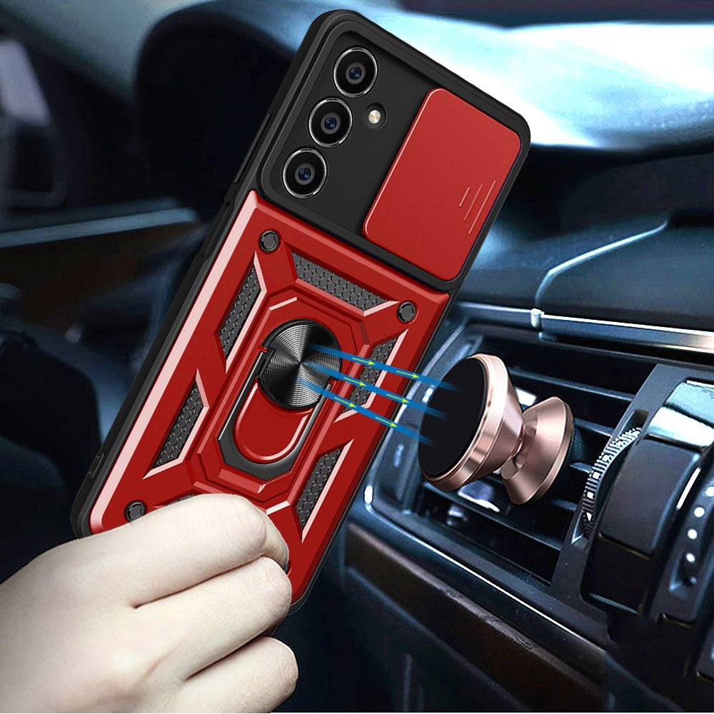 For Samsung Galaxy A16 5G Hybrid Cases with Slide Camera Lens Cover and Ring Kickstand Rugged Dual Layer TPU Heavy Duty Case Cover