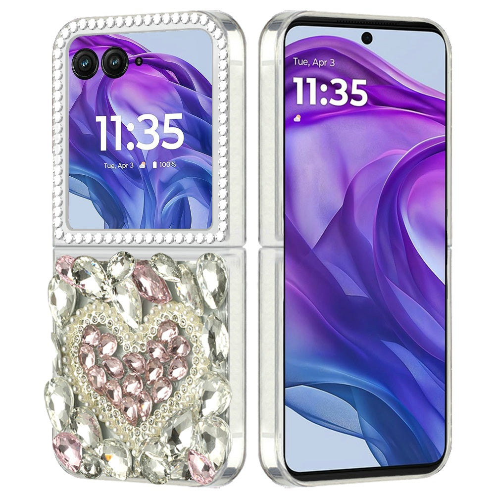 For Motorola Razr+ Plus 2024 Bling Crystal 3D Full Diamonds Luxury Sparkle Rhinestone Ornaments Fashion Hybrid Case Cover