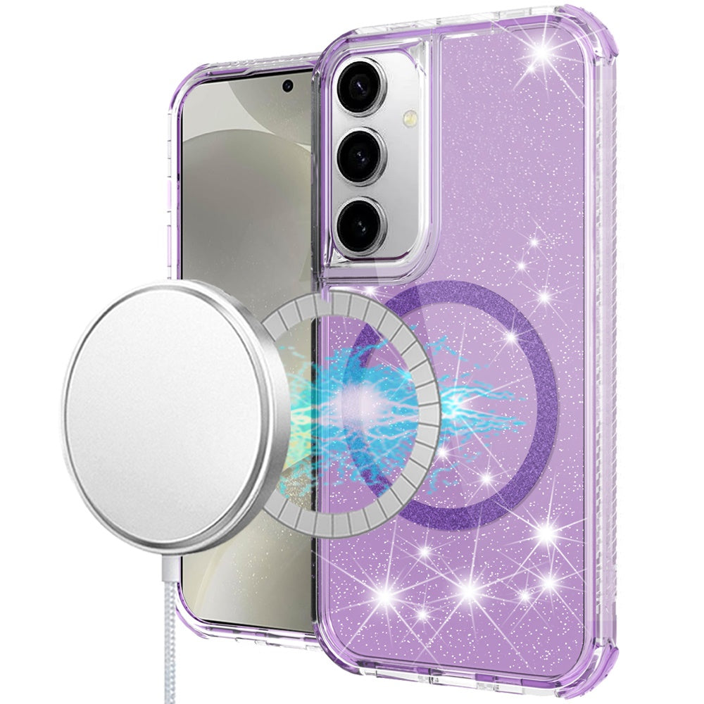 For Apple iPhone 17E /16E Magnetic Circle Compatible with Magsafe, Bling Glitter Sparkle 3-in-1 Hybrid Shockproof TPU Bumper Case Cover Purple