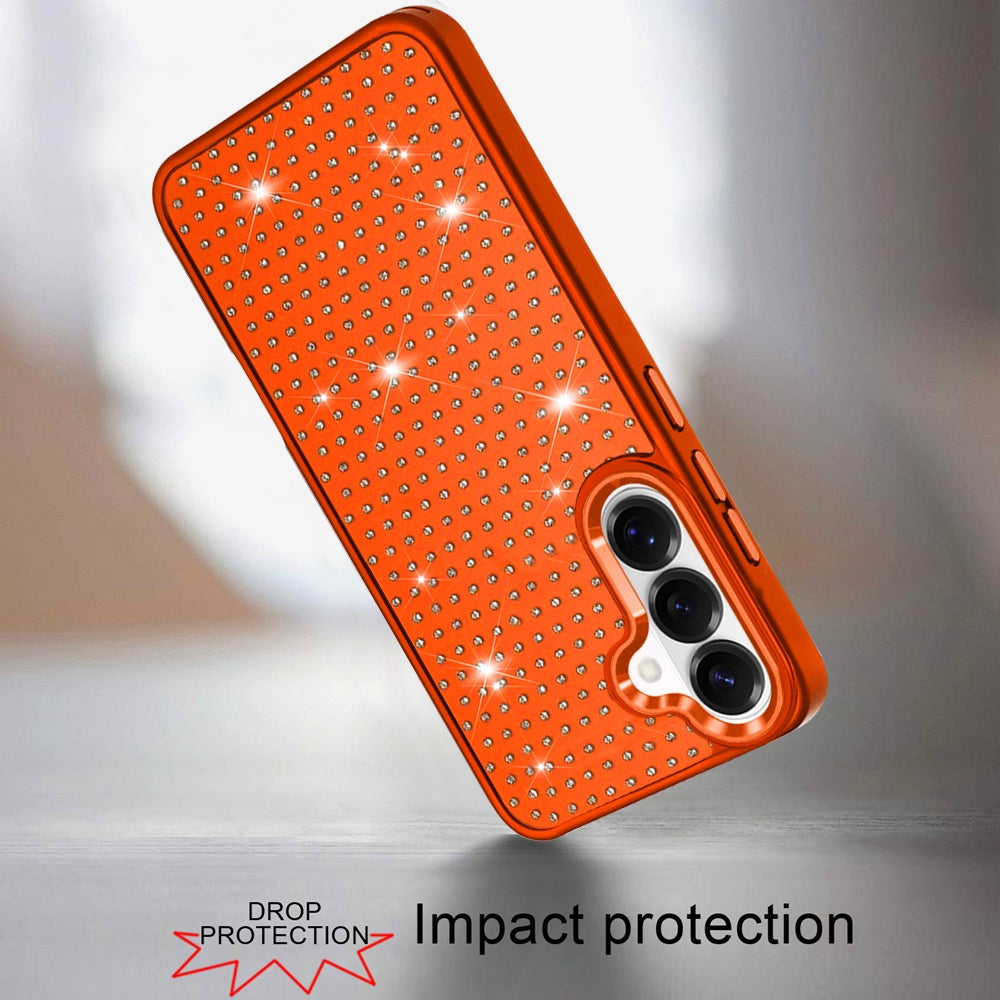 Phone Case for Samsung Galaxy S26 Luxury Diamond Bling Sparkle Chrome Metallic Edge Shockproof Durable Protective Stylish Premium Hybrid Design Cover Cosmic Orange