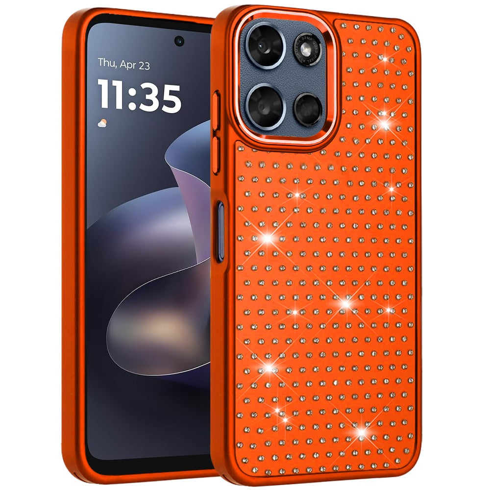 Phone Case for Motorola Moto G Play 5G 2026 Luxury Diamond Bling Sparkle Chrome Metallic Edge Shockproof Durable Protective Stylish Premium Hybrid Design Cover Cosmic Orange