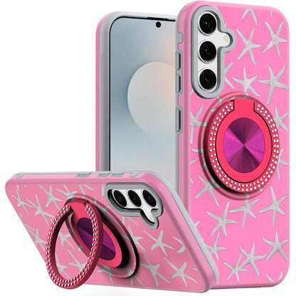 For Samsung Galaxy S26 Pattern Design Hybrid with Invisible Ring Stand & Magnetic Back, Shockproof Protective Grip Case Cover