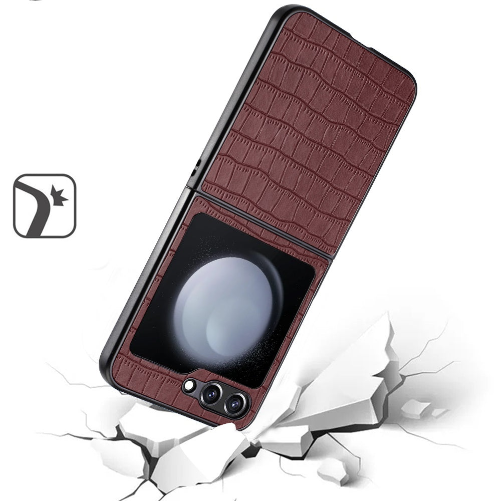 For Samsung Galaxy Z Flip 7 PU Vegan Leather Case, Premium Snap-On Hard Shell Cover, Slim Fit Protective Matte Finish Case Cover