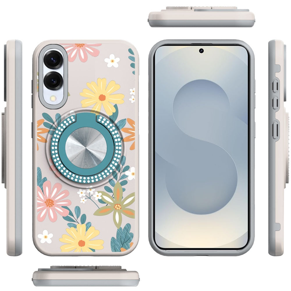 For Samsung Galaxy S25 EDGE Pattern Design Hybrid with Invisible Ring Stand & Magnetic Back, Shockproof Protective Grip Case Cover