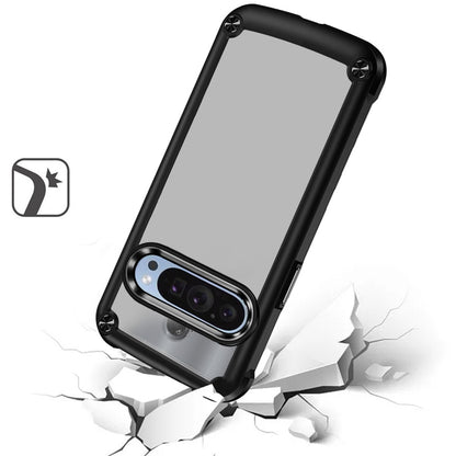 For Google Pixel 9 Pro XL Hybrid Transparent Rubber with Metal Buttons & Camera Edges Hard TPU Corner Frame Bumper Case Cover