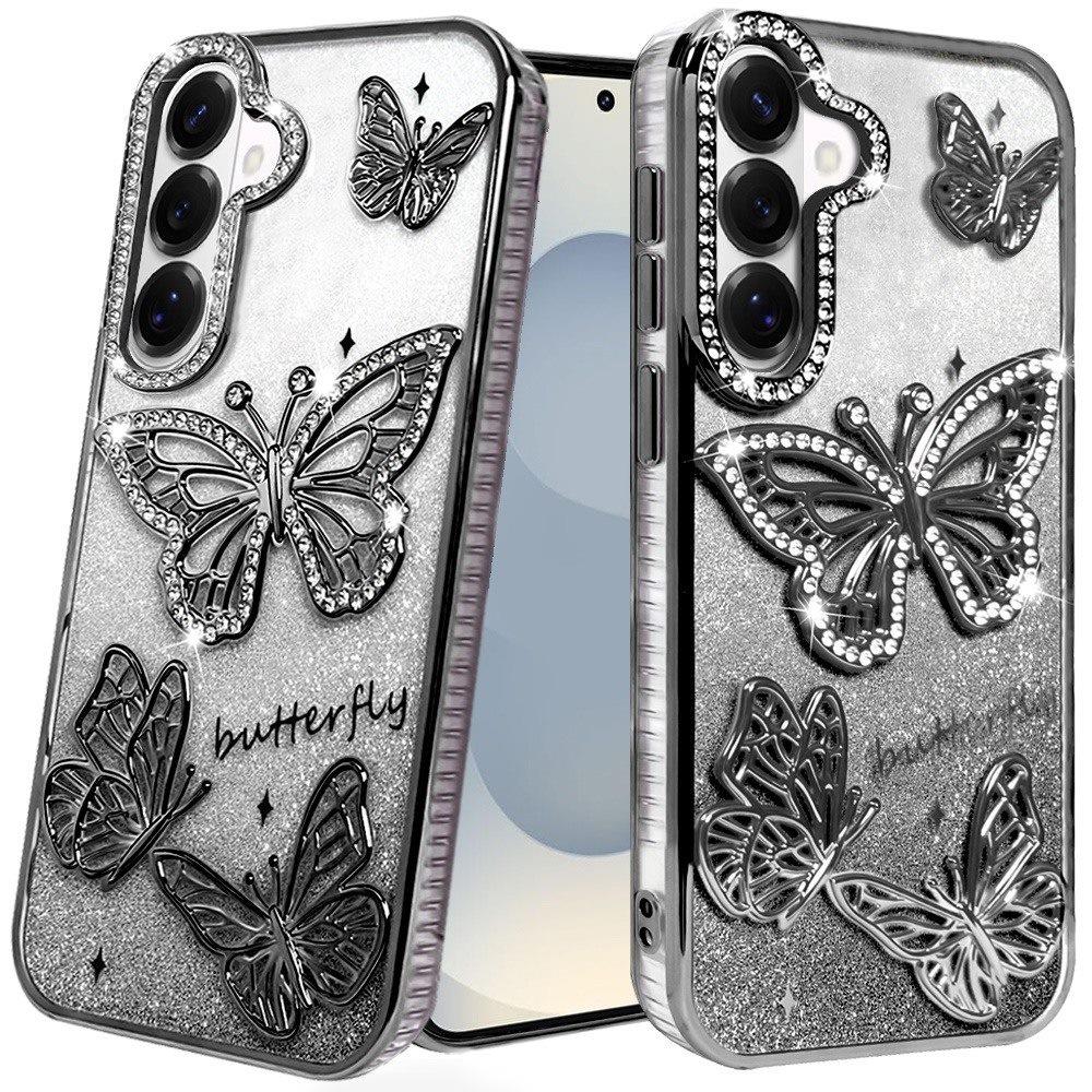 For Samsung Galaxy S26+ / S26 Plus Luxury Butterfly Sparkle Glitter Diamond Crystal Rhinestone Shimmer Bling Plating Thick TPU Hard PC Case Cover