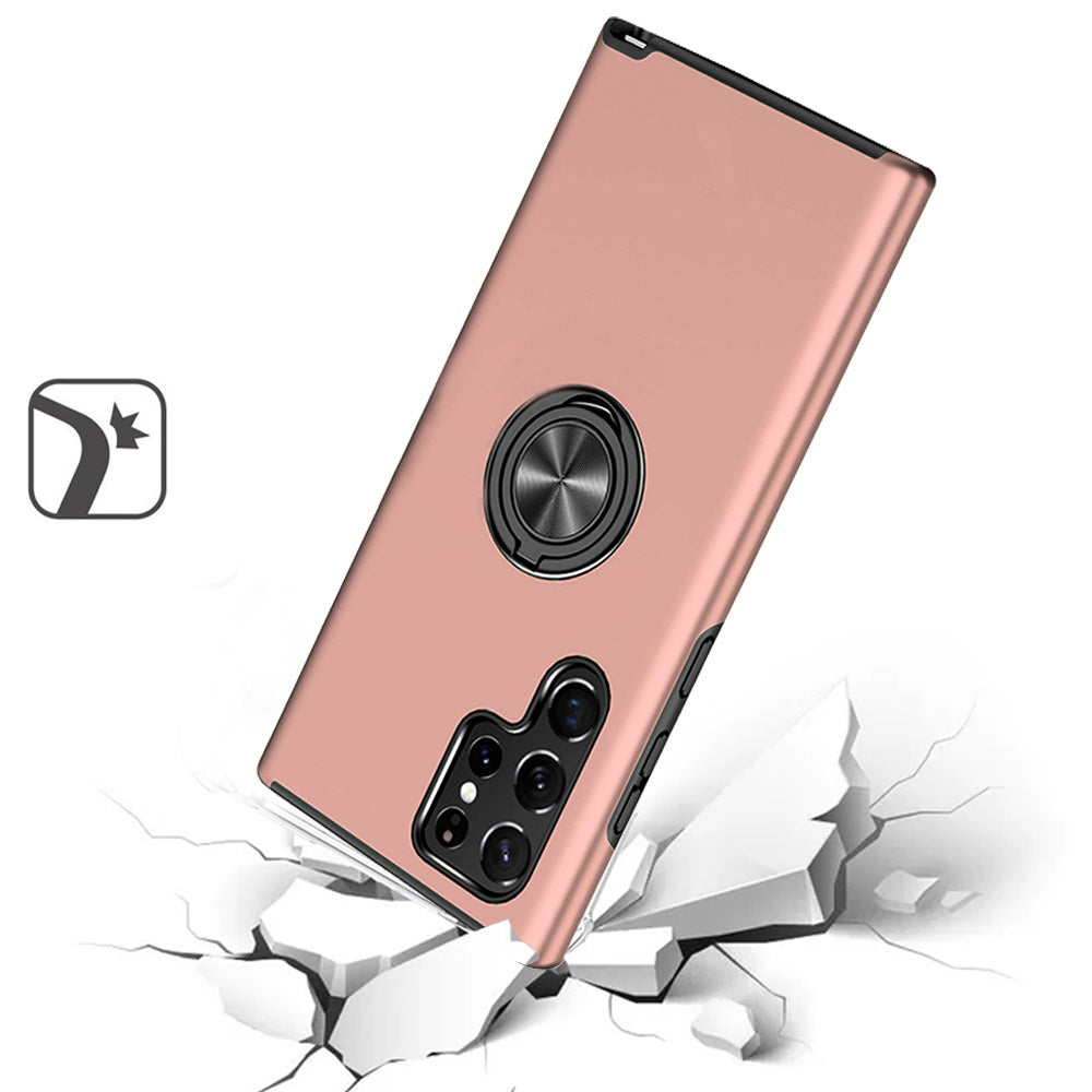 For Samsung Galaxy S23+ / S23 Plus Hybrid 360 Degree Rotatable Metal Invisible Ring Stand Holder Slim Fit Magnetic Car Mount Shockproof Case Cover Pink