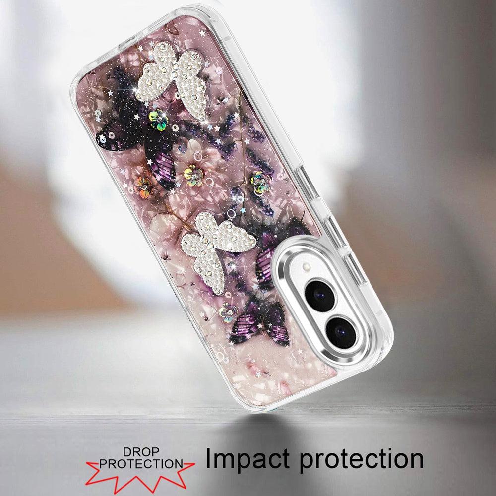 For Samsung Galaxy S25 EDGE Epoxy Glitter Flowers Bling 3D Butterfly Fashion TPU Hybrid with Shockproof Protection Case Cover