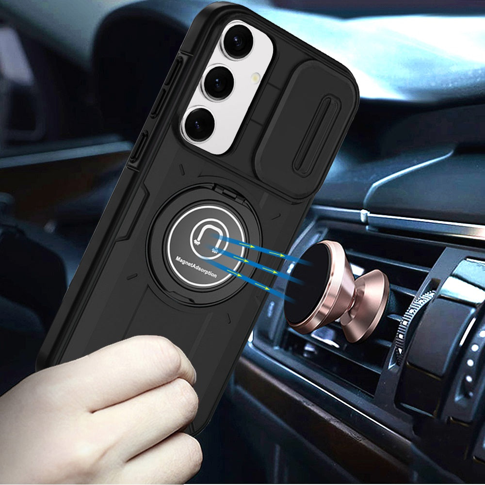 For Samsung Galaxy S21 Build in Invisible Magnetic Ring Stand with Slide Camera Protector, fit Magnetic Car Mount [Compatible with MagSafe] Case Cover