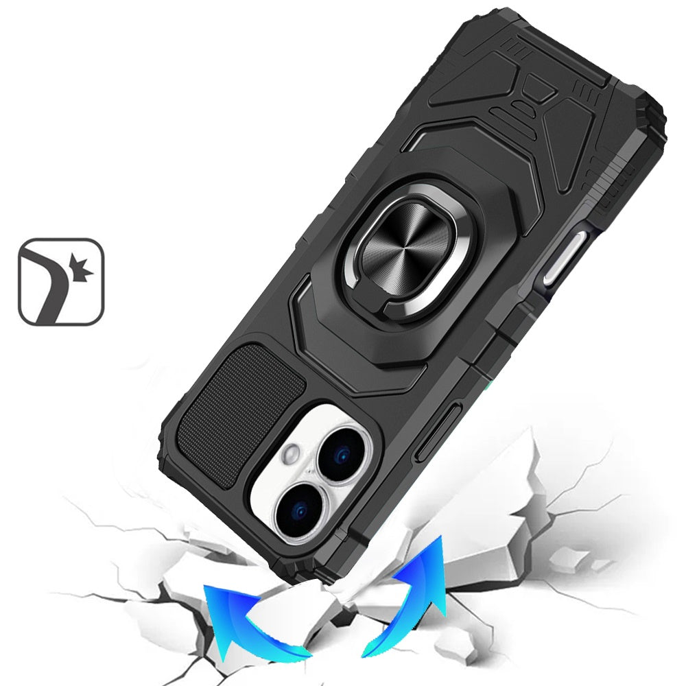 For Apple iPhone 17 (6.3") Hybrid Dual Layer with 360° Rotate Magnetic Ring Stand Holder Kickstand TPU Rugged PC Shockproof Case Cover