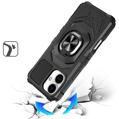 For Apple iPhone 17 (6.3") Hybrid Dual Layer with 360° Rotate Magnetic Ring Stand Holder Kickstand TPU Rugged PC Shockproof Case Cover