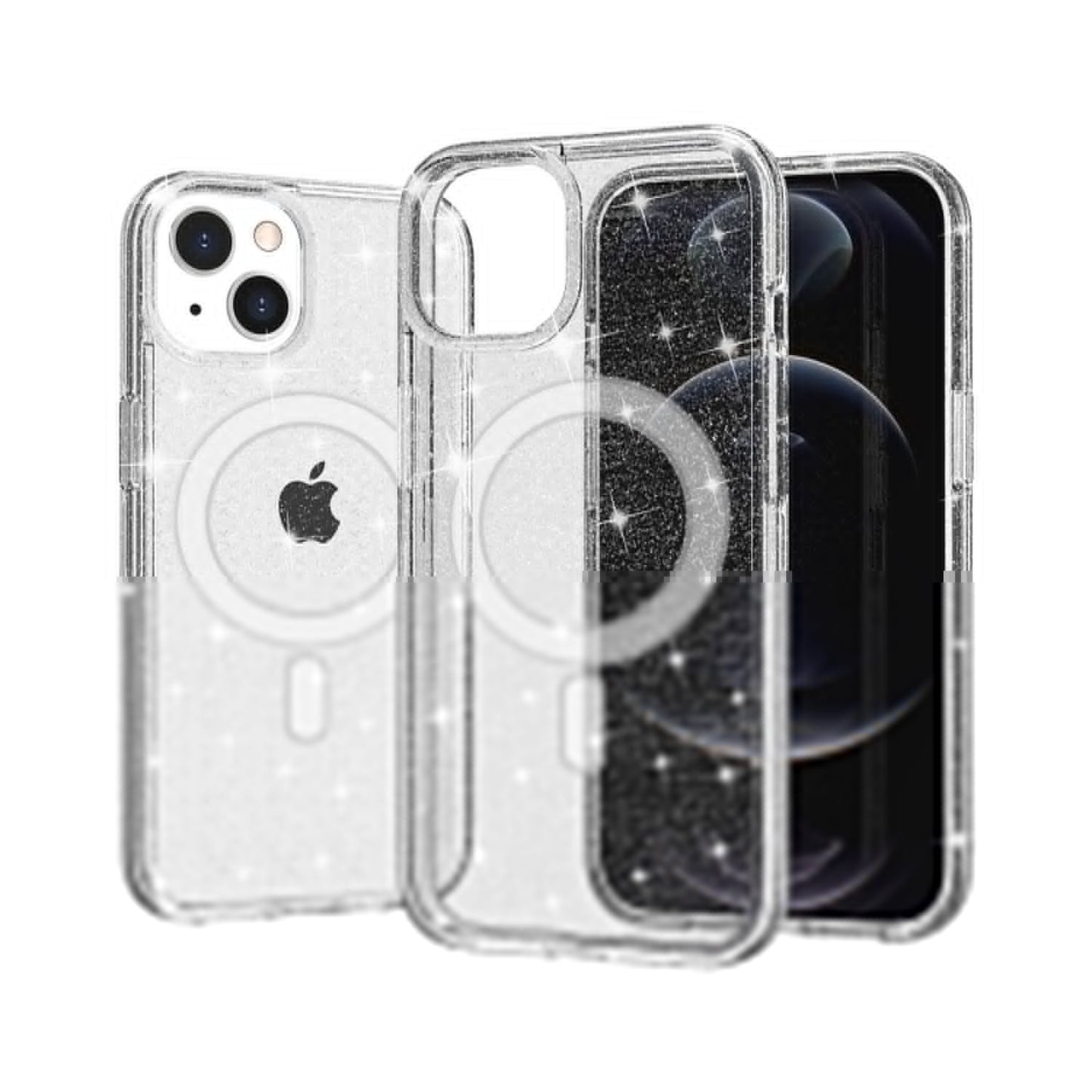 For iPhone 12 / iPhone 12 Pro (6.1") MagSafe Compatible Glitter Sparkle Bling Hybrid Case with Magnetic Circle, Slim TPU & Hard PC Frame Case Cover Clear