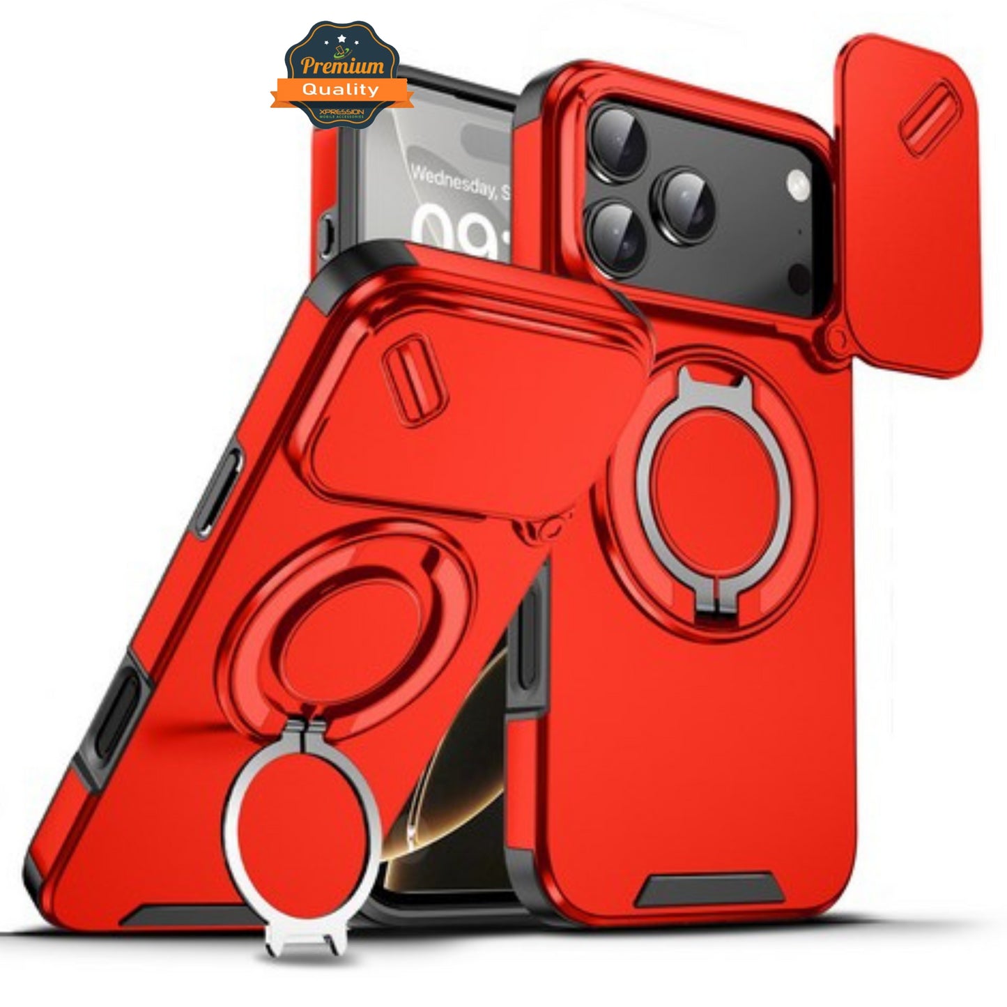 For Apple iPhone 17 Pro Max Hybrid Case with 360° Magnetic Ring Stand, Camera Slide Protector & Compatible with MagSafe Case Cover