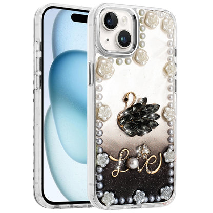 For Samsung Galaxy A16 5G Bling Fashion Design with 3D Pearls Epoxy Glitter Ornaments Chrome Edge Hard Slim PC Case Cover