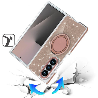 For Samsung Galaxy Z Fold 7 Slim Bling Glitter Sparkly Shimmer Hybrid with Magnetic Ring and 360° Rotational Stand [Compatible with Magsafe] Case Cover