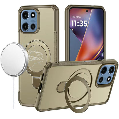 For Motorola Moto G Play 5G 2026 Matte Finish Magnetic Ring Hybrid Protective Invisible Kickstand Magsafe Compatible Case Cover Khaki