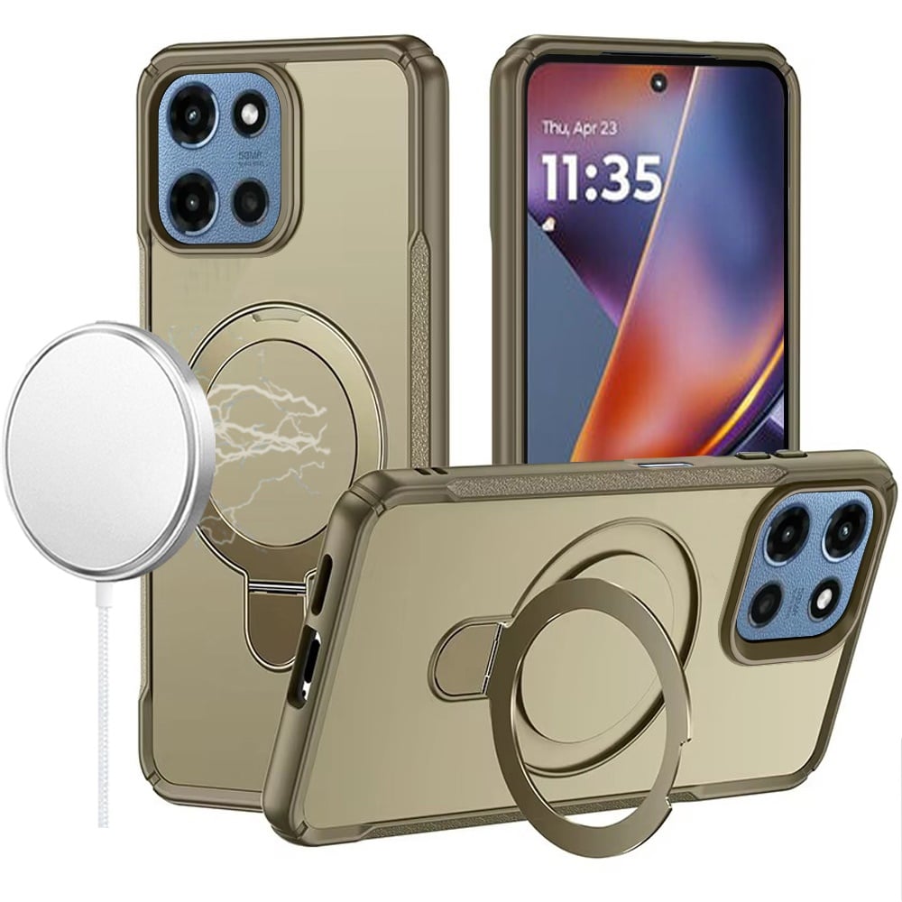 For Motorola Moto G 5G 2026/2025 Matte Finish Magnetic Ring Hybrid Protective Invisible Kickstand Magsafe Compatible Case Cover Khaki