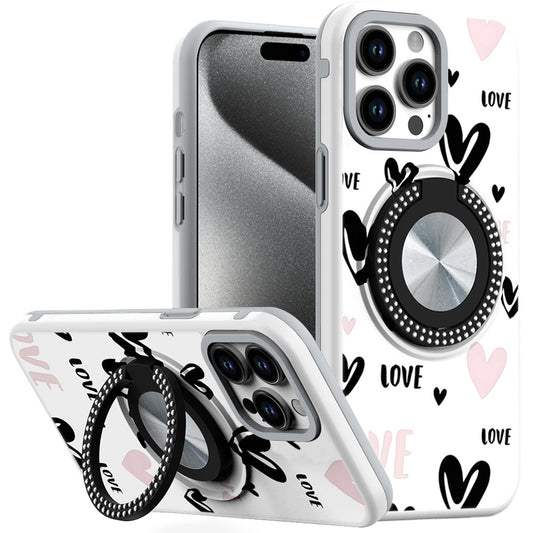 For Apple iPhone 13 Pro Max Pattern Design Hybrid with Invisible Ring Stand & Magnetic Back, Shockproof Protective Grip Case Cover