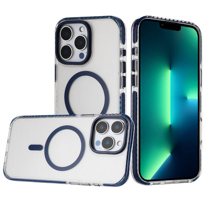 For Apple iPhone 13 Pro Max Transparent Hybrid with Color-Matched Magnetic Circle, Rubber TPU Frame Hard PC Shockproof Case Cover