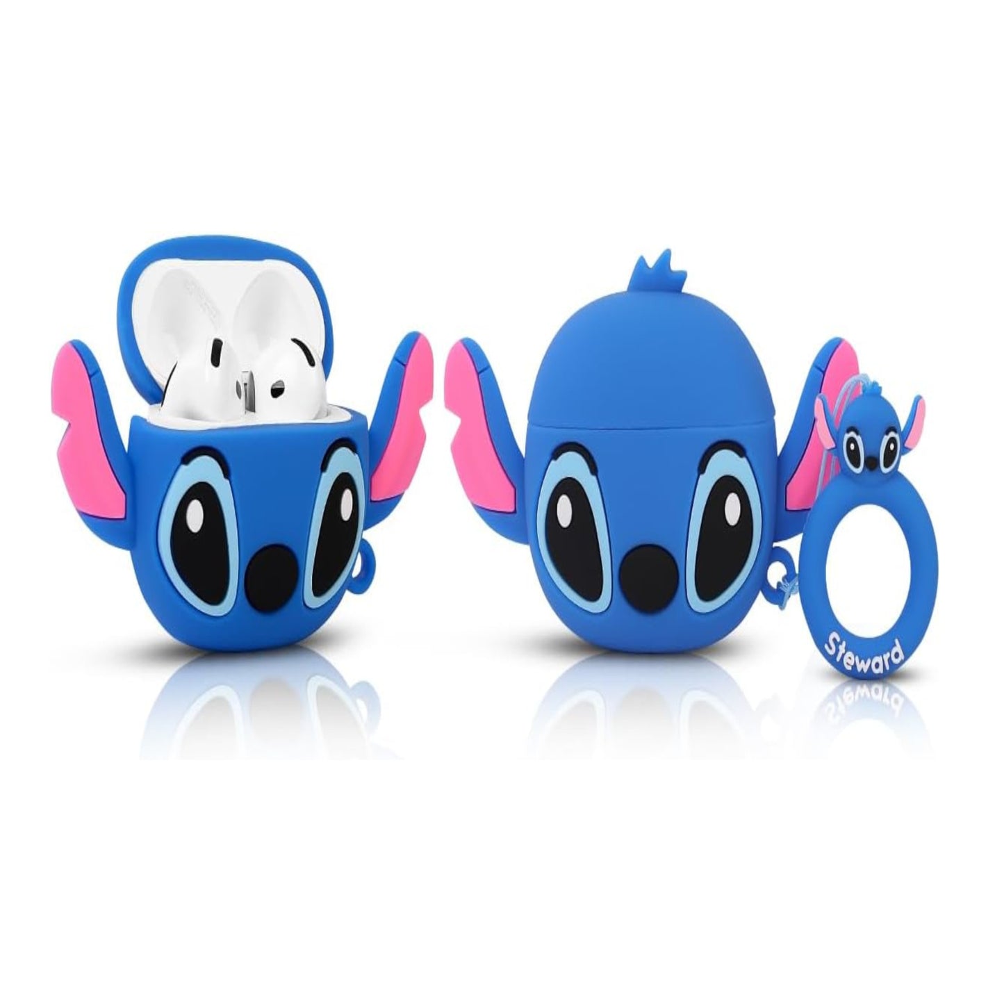 For Apple AirPods 4 Hybrid Cute 3D Fun Design Silicone Skin Cartoon Characters with Keychain Buckle Holder Rubber TPU Soft Cover Case Cover Stitch